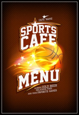 Spor Cafe menü tasarımı ile ateşli basketbol topu