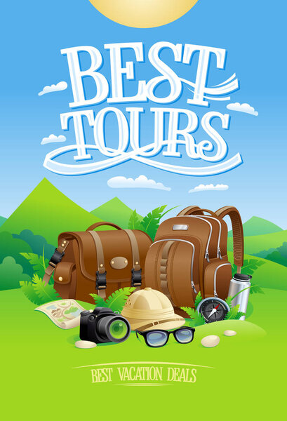 Best tours design with mountain landscape background