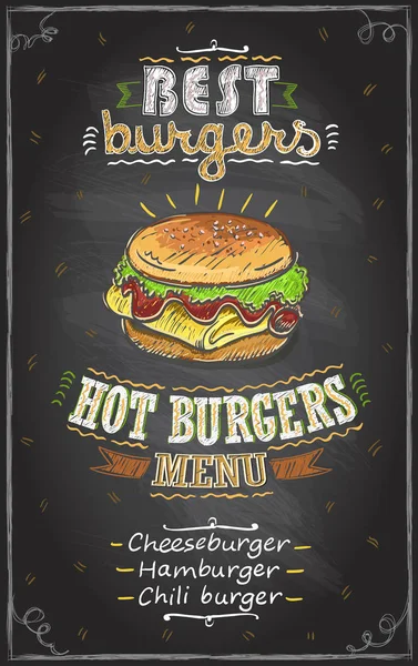 Menu papan tulis burger terbaik - Stok Vektor