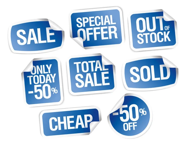 Vector verkoop stickers - uit voorraad, goedkoop, totale verkoop — Stockvector
