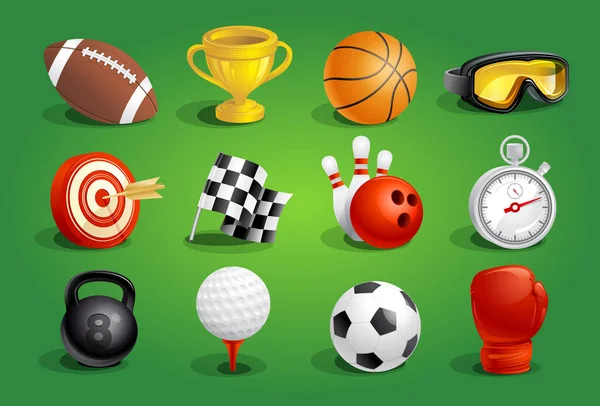 Juegos de símbolos e iconos de objetos deportivos — Vector de stock