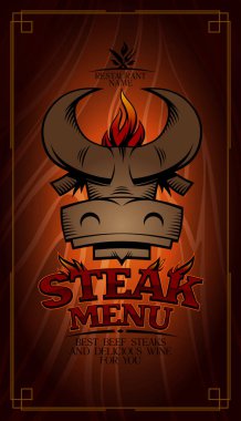 Biftek menü kart tasarımı inek kafa ile