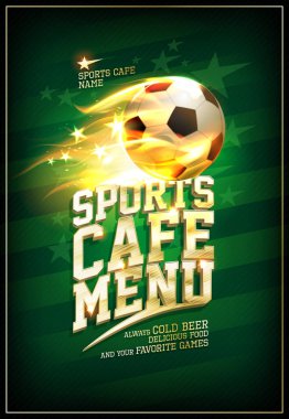 Futbol topu bir alev ile spor Cafe menü kartı