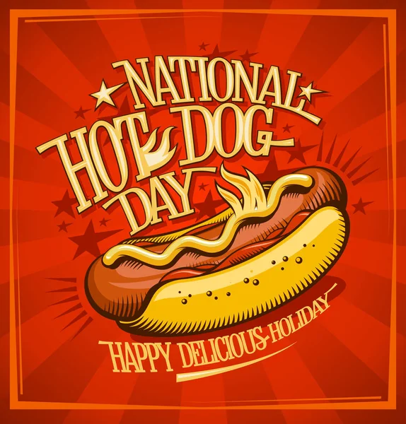 National hot dog day poster design — Stock Vector