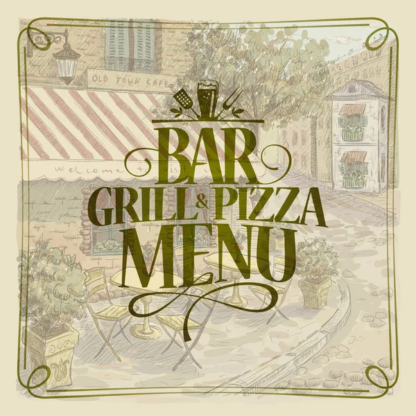 Grill- och pizzaplattan barmeny, retro stil grafisk illustration — Stock vektor