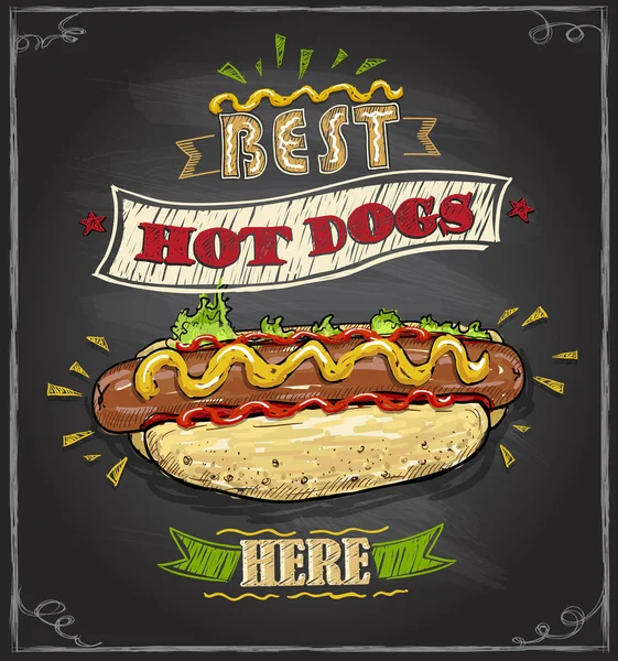 Najlepsze hot dogi tutaj menu Tablica — Wektor stockowy