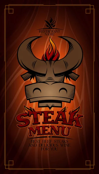 Diseño de tarjeta de menú de filete con cabeza de vaca — Vector de stock