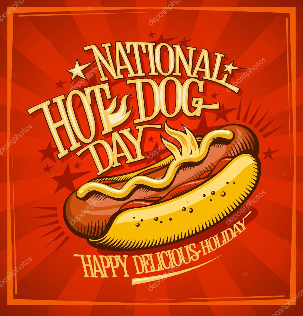 National hot dog day poster design concept