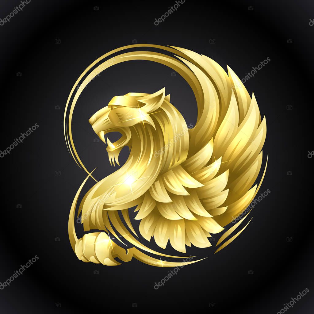 Golden heraldic Griffin vector illustration
