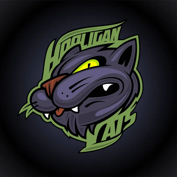 Концепция дизайна логотипа Hooligan cats животных на тёмном фоне, пиктограмма спортивной инфографики команды — стоковый вектор