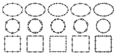 Boho biçimi grafik çizgi çerçeveleri ayarlandı, el çizimi vektör illüstrasyonu