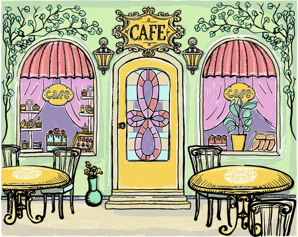Вуличне кафе Ескіз графічна ілюстрація — стоковий вектор