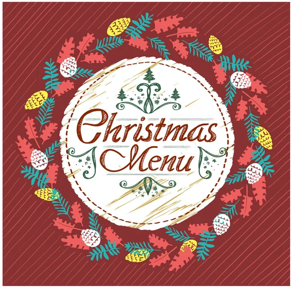 Menu de Natal em um quadro de chalkboard com moldura de coroa —  Vetores de Stock