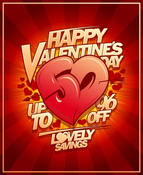 День Святого Валентина плакат, прекрасні заощадження, до 50% знижки — стоковий вектор
