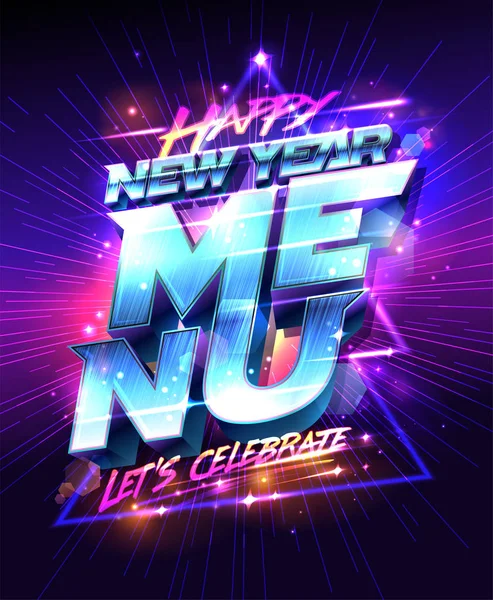 Szczęśliwego Nowego Roku menu błyszczący projekt plakatu z lampkami disco — Wektor stockowy