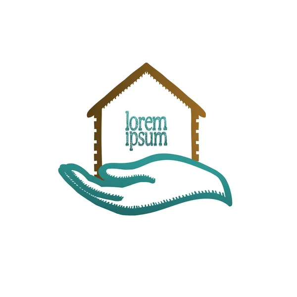 Main Tenant Maison Investissement Immobilier Logo Design — Image vectorielle