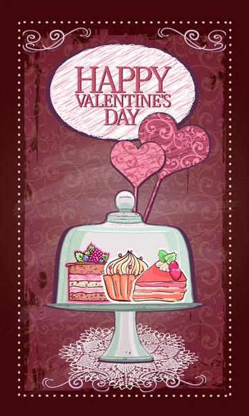 Tarjeta de San Valentín con pasteles — Vector de stock