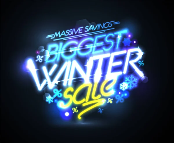 Biggest winter sale, massive savings vector advertising poster — 스톡 벡터