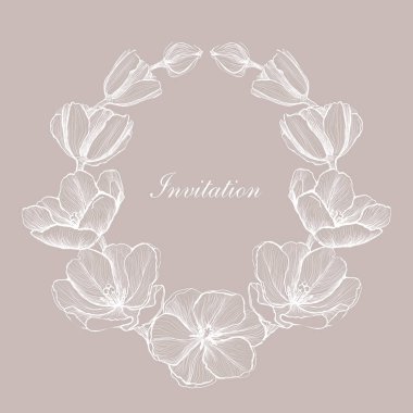 Grafik çerçeveli davetiye kartı şablonu. Nazik çiçekler.