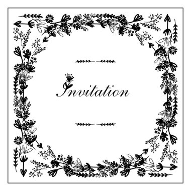 Grafik çerçeveli davetiye kartı şablonu. Nazik çiçekler.