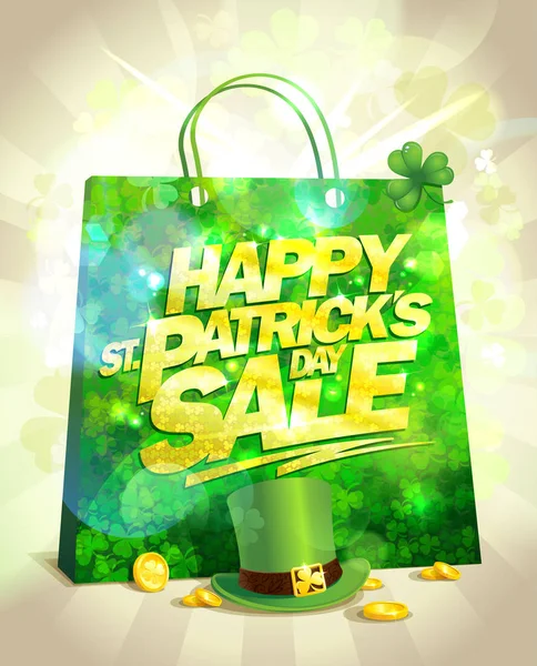 Patricks dag försäljning banner design med grön papperspåse — Stock vektor