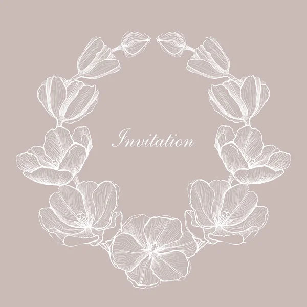 Grafik çerçeveli davetiye kartı şablonu. Nazik çiçekler.