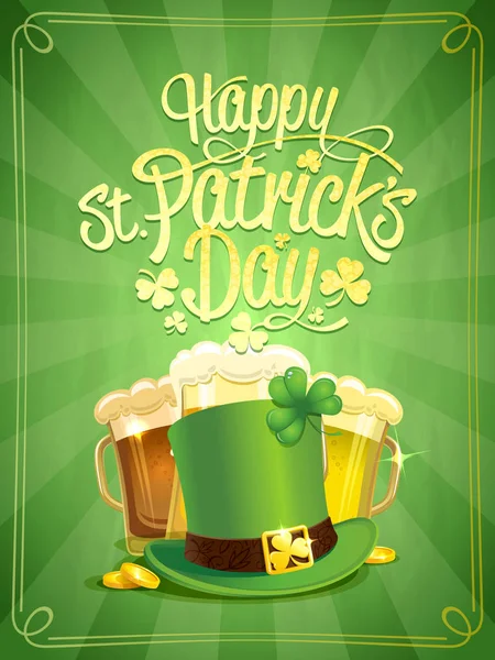 Gelukkig Patricks Day poster, illustratie met kabouter hoed — Stockvector