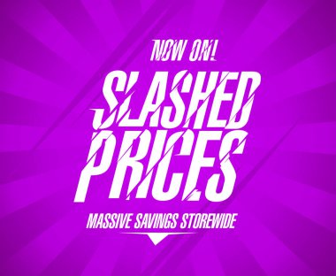 Slashed prices banner template, massive savings clipart