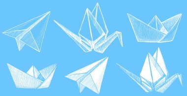 Origami düzlemi, vinç ve tekne, grafik çizimi