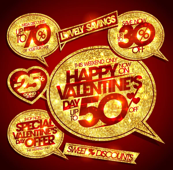 Valentine's day sale stickers set, special holiday offers, mega discounts — Stock Vector