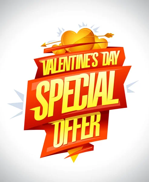 San Valentín oferta especial, descuentos cartel publicitario con cintas — Vector de stock