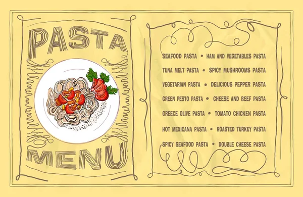 Pasta menu elenco modello di design — Vettoriale Stock