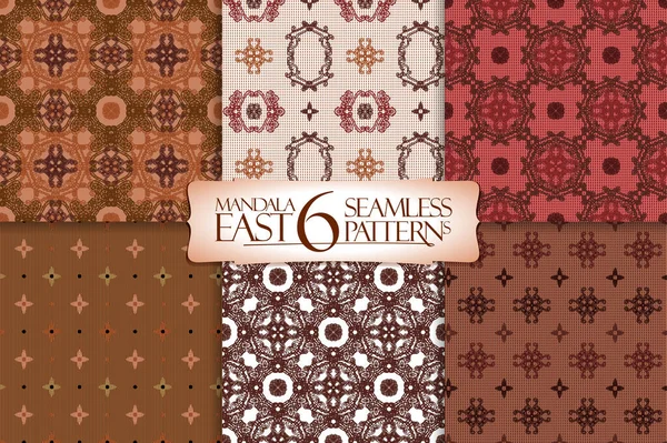 Conjunto de 6 patrones orientales sin costura con adornos árabes — Vector de stock