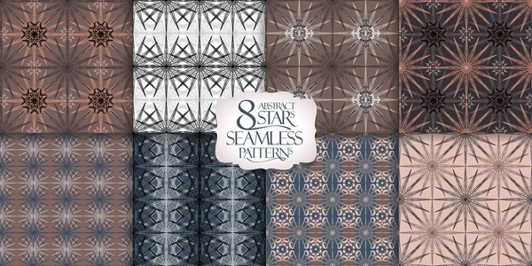 Set of 8 classic seamless patterns with floral and geometric ornaments — Stok Vektör