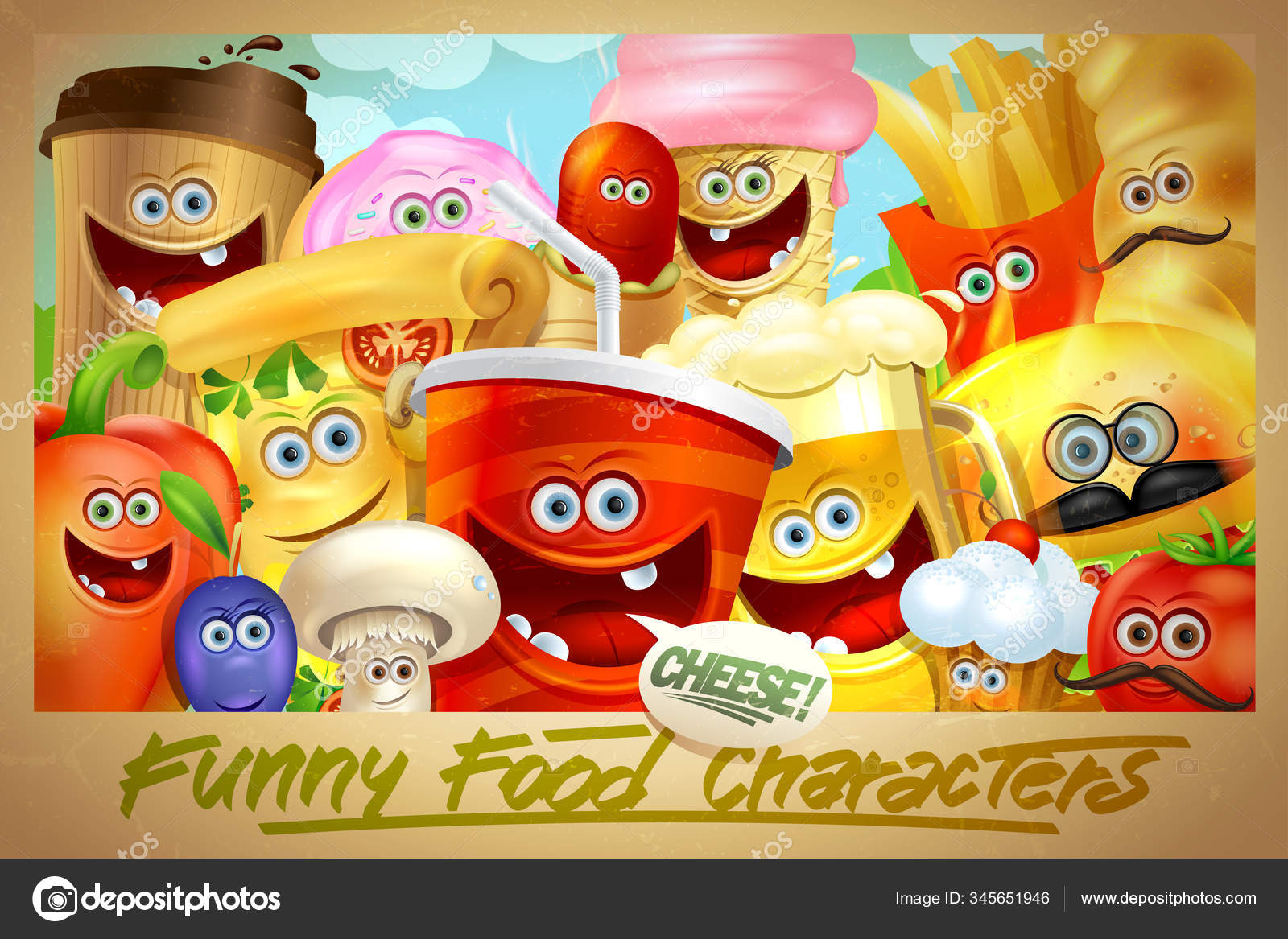 Funny cartoon food personages banner Stock Vector Image by ©slena #345651946 Funny cartoon food personages banner Stock Vector Image by ©slena #345651946