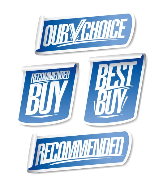 Vente autocollants - recommandé, meilleur achat, achat recommandé, notre choix — Image vectorielle