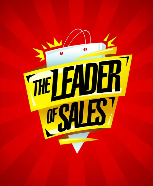 Ηγέτης Των Πωλήσεων Αφίσα Πώλησης Κορδέλες Και Μεγάλη Χάρτινη Τσάντα — Διανυσματικό Αρχείο