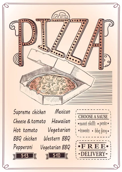 Lista Menús Pizza Ilustración Gráfica Vectorial Dibujada Mano — Archivo Imágenes Vectoriales