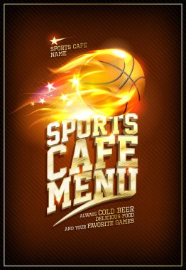 Ateşli basketbol toplu spor kafe menü kartı.