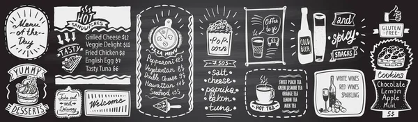 Planche Menu Assortie Craie Desserts Sandwichs Menu Jour Pop Corn — Image vectorielle