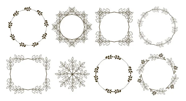 Simples Marcos Gráficos Dibujados Mano Auténticos Hojas Decoradas — Archivo Imágenes Vectoriales