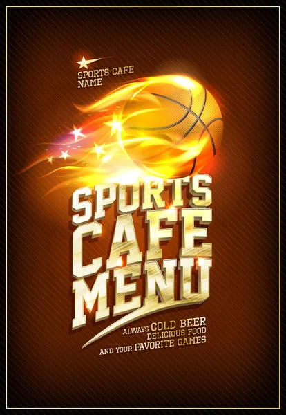 Cartão Menu Café Esportivo Com Bola Basquete Ardente Voadora —  Vetores de Stock