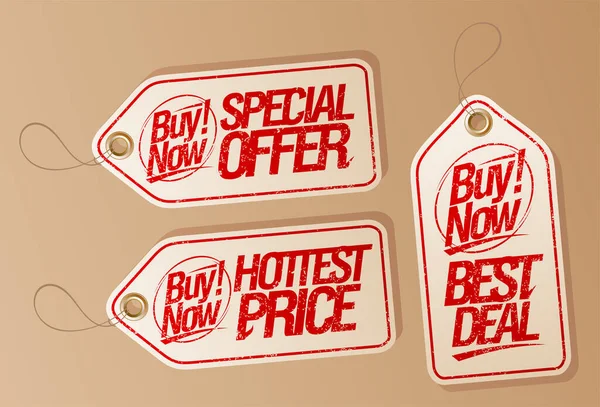 Αγοράστε Τώρα Special Offer Tags Set Hot Price Best Deal — Διανυσματικό Αρχείο