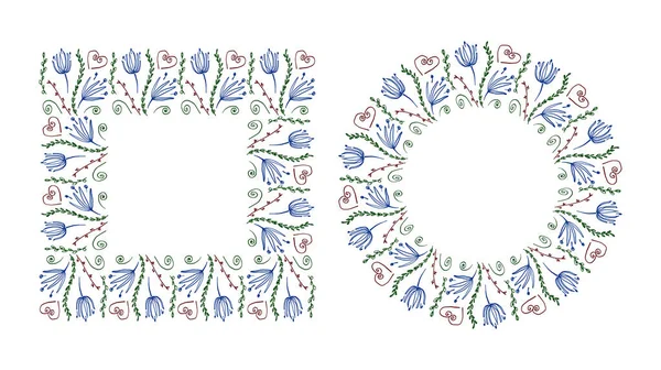 Cadre Floral Ensemble Graphique Ligne Cadres Décorés Fleurs Illusion Vectorielle — Image vectorielle