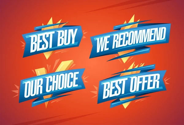 Найкраща Покупка Рекомендували Вибір Найкраща Пропозиція Продаж Векторних Знаків Набір — стоковий вектор