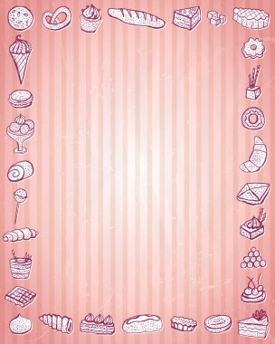 Sanat arkaplan ve çerçeve fırınlanmış ürünler, karalama tarzı el çizimi illüstrasyon