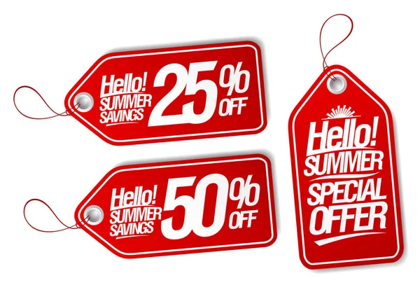 Vector Red Tags Set Hello Summer Summer Special Offer Summer — Διανυσματικό Αρχείο