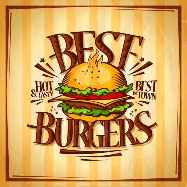 En iyi hamburger vektör kapağı tasarımı ve sıcak lezzetli hamburger.