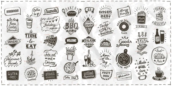 Menü Sembolleri Elementler Seti Vektör Çizimleri Fast Food Hamur Işleri — Stok Vektör