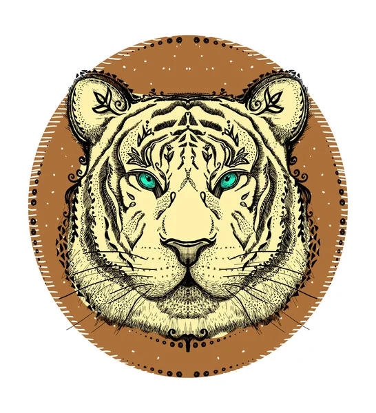 Эмблема Тигра Изображение Тигра Спереди Векторная Иллюстрация Ручной Работы — стоковый вектор